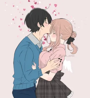 😘 563acad5 anime, kiss, couple, romance, love, cute whatsapp sticker