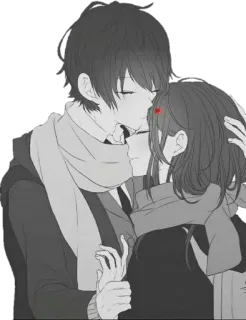 😘 64d9f693 anime, couple, love, affection, romance, scarf whatsapp sticker