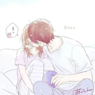 💋 660231b7 おはよう, おやすみ anime, couple, kiss, love, cute whatsapp sticker