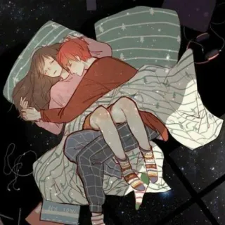😴 c5349bbf couple, sleeping, bed, illustration, love, cute whatsapp sticker