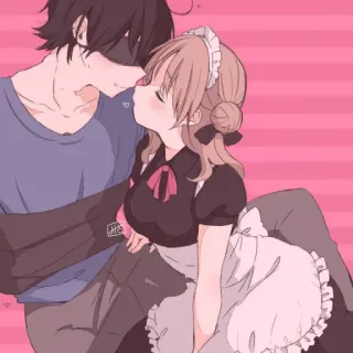 😙 e860145e anime, kiss, romance, maid, couple whatsapp sticker