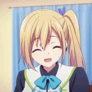 🏅 31b1e2ef Anime Mädchen, niedlich, blond, Pferdeschwanz, lächelnd telegram sticker