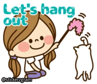 😱 094e0a02 Let's hang out ragazza, gatto, amicizia, uscire, pulizia, cartone animato telegram sticker