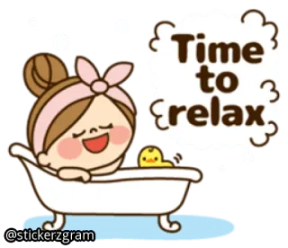 😌 30607df7 Time to relax rilassante, bagno, momento relax, carino, anatra, cartone animato telegram sticker