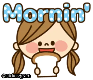 🍞 9eee8cd4 Mornin' saluto, mattina, cartoni animati, carino, ragazza, toast, colazione telegram sticker