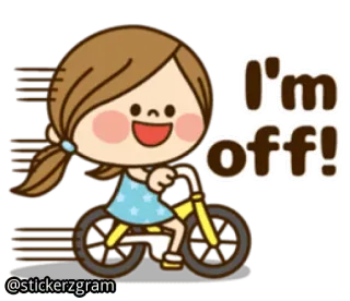😋 daca0b9a I'm off! cartone animato, ragazza, bici, bicicletta, sconto, adesivo telegram sticker