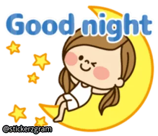 😴 e64b7580 Good night buona notte, luna, stelle, ragazza, cartone animato telegram sticker