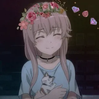 ✨ e785bb41 chica anime, flores, gato, gargantilla, kawaii, lindo telegram sticker