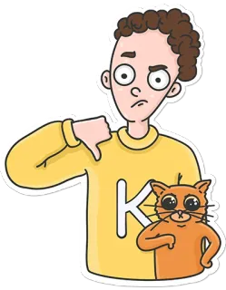 👎 0e898c73 desenho animado, polegar para baixo, não gosto, gato, suéter amarelo, homem whatsapp sticker