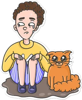 😢 1ec16d55 triste, chorando, gato, emoções, desenho animado, adesivo, menino, sozinho whatsapp sticker