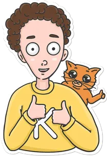 👍 b2bf83e6 desenho animado, homem, gato, polegar para cima, adesivo, ilustração whatsapp sticker