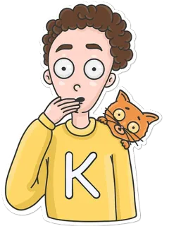 😮 ed28df9d desenho animado, menino, gato, chocado, surpreso, cabelo cacheado, adesivo whatsapp sticker