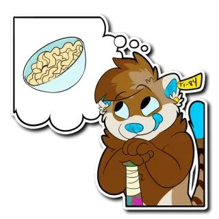 🍜 f209fb02 TT-84 furry, cartoon, pasta, thinking, animal, mascot whatsapp sticker
