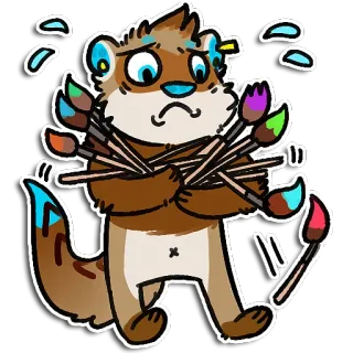 🖌 76f1e666 выдра, художник, кисти, мультфильм, наклейка, милый, креативный, искусство whatsapp sticker