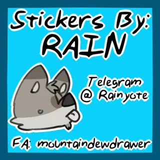 📝 87a8c6b7 Stickers By: RAIN
Telegram @Rainyote
FA: mountaindewdrawer стикеры, дождь, telegram, фурри, животное, mountaindewdrawer whatsapp sticker