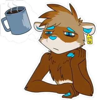 ☕ a5a1615a мультфильм, животное, кофе, думает, скучно, иллюстрация, наклейка whatsapp sticker