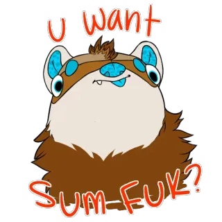 💦 d1c4a2d4 U want sum FUK? животное, мультфильм, мем, оскорбительный, сленг, хорёк whatsapp sticker