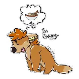 🍜 0b5fbba1 So Hungry... 배고픈, 개, 라면, 음식, 생각하는, 만화, 동물, 귀여운 telegram sticker