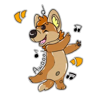 💃 6132da84 Awooo! 강아지, 만화, 음표, 털복숭이, 귀여운, 춤 telegram sticker