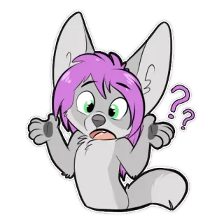 😐 86126549 Furry, Anthro, Punto interrogativo, Confuso, Cartone animato, Sticker, Grigio, Capelli viola telegram sticker
