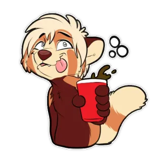 😋 aed74bd8 Furry, Cartone animato, Antropomorfo, Panda rosso, Festa, Bere, Bicchiere rosso telegram sticker
