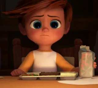 🙁 6b251152 Tim Templeton The Boss Baby Мультфильм, Мальчик, Грустный, Молоко, Ребенок, Поднос telegram sticker
