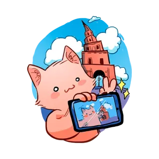 🤳 876e2497 แมว, ท่องเที่ยว, สถาปัตยกรรม, การ์ตูน, เซลฟี่, สัตว์, อาคาร telegram sticker