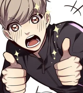 🐈 9c64a5d4 Cartoon, Anime, Duim omhoog, Glitter, Positief, Goedkeuring, Man telegram sticker