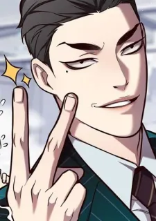 ✌️ aab9d6a6 man, pak, grijns, personage, serieus, vinger telegram sticker