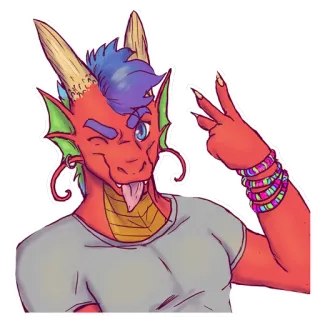 👋 20eeec34 naga, anthro, karakter, simbol perdamaian, kartun, fantasi telegram sticker