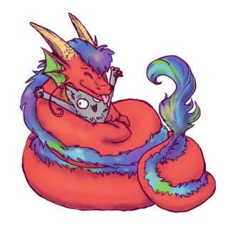 ❤ 93a94df7 naga, kucing, peluk, persahabatan, fantasi, imut, hewan peliharaan telegram sticker