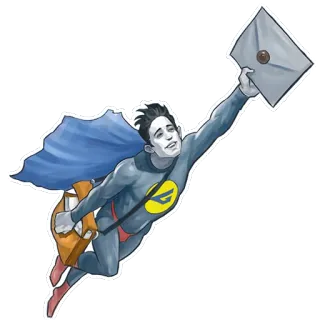 ✉ b4ee506b super-héros, facteur, livraison, voler, cape, dessin animé, vintage telegram sticker