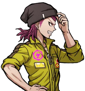 😬 0448906e Kazuichi Souda Danganronpa 애니메이션, 분홍 머리, 단간론파, 소우다 카즈이치, 모자, 정비공 telegram sticker