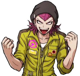 😈 83214a07 Kazuichi Souda Danganronpa 애니메이션, 비디오 게임 캐릭터, 분홍색 머리, 비니 telegram sticker