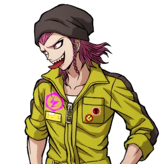 😛 303cd57b Kazuichi Soda Danganronpa anime, trò chơi điện tử, tóc hồng, mũ beanie, thè lưỡi, Kazuichi Soda whatsapp sticker