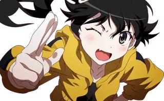 👍 5ad01ca2 Anime, Personagem, Piscando, Feliz, Jaqueta amarela, Garota telegram sticker