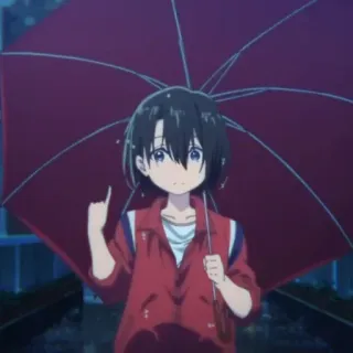 ◾ 1a312313 Anime, Chica, Paraguas, Lluvia, Chaqueta roja, Pelo corto, Personaje telegram sticker