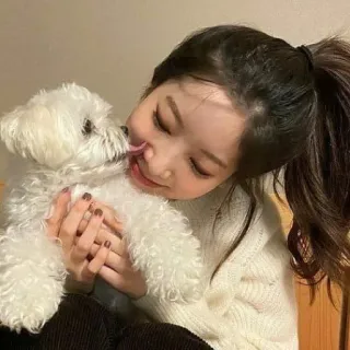 🥰 b5682a58 kobieta, pies, zwierzę, uczucie, uroczy, szczęśliwy telegram sticker