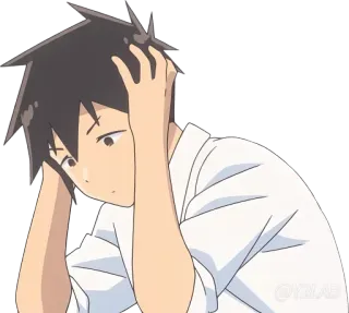 😱 022ca9d1 Anime, verwirrt, Charakter, Junge, denkend, frustriert telegram sticker