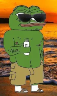 😎 bcfd8e05 Pepe the Frog Pepe, o Sapo, Meme, Meme da Internet, Sapo de desenho animado, Óculos de sol, Praia, Pôr do sol telegram sticker