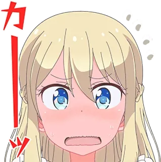 😳 a48890f2 カーッ アニメ, 女の子, 金髪, 恥ずかしい, 汗, 表情 telegram sticker
