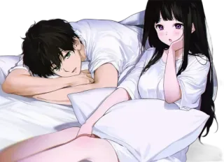 ☺ 7231547b Anime, Casal, Cama, Romântico, Kawaii, Fofo telegram sticker