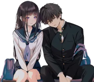 😴 f94307bc Anime, Casal, Uniforme escolar, Garota, Garoto, Amizade, Sentado telegram sticker