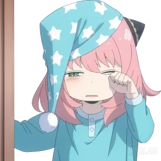 🥱 479df1c4 Anya Forger Spy x Family anime, cartoon, slaperig, schattig, roze haar, pyjama, Spy x Family whatsapp sticker
