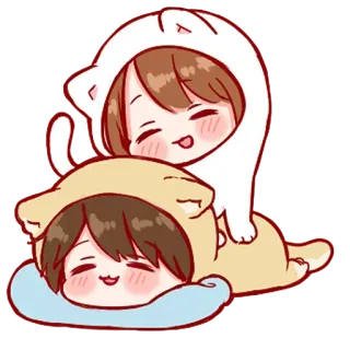 💞 afc4952a Cartone animato, Carino, Coppia, Kawaii, Chibi, Gatto, Felpa con cappuccio, Relazione telegram sticker