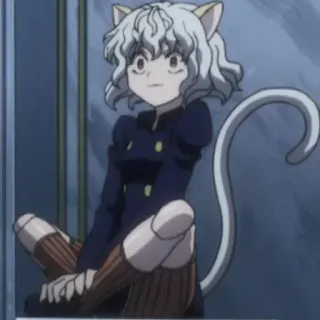 ⚜ 13934273 Neferpitou Hunter x Hunter Аниме, Кот, Белые волосы, Сидящий, Неферпиту whatsapp sticker