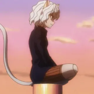 ⚜ b87efd68 Neferpitou Hunter x Hunter Аниме, Кот, Гуманоид, Муравей-химера, Белые волосы, Сидящий whatsapp sticker