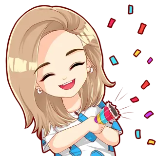 🎉 384a554c kartun, perayaan, konfeti, wanita, kebahagiaan telegram sticker