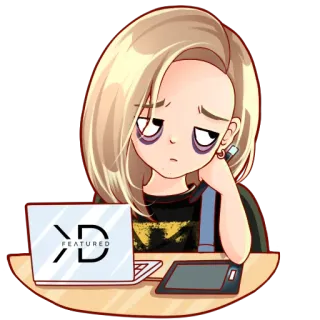 😵 a06ab59c XD FEATURED kartun, lelah, laptop, seni digital, artis telegram sticker