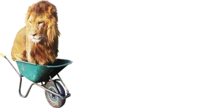 🦁 ab1a8b01 león, carretilla, animal, fauna, jardín, transporte telegram sticker